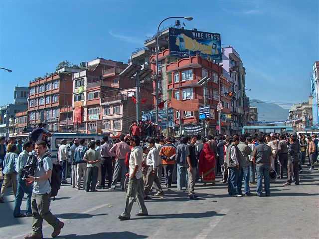 Blokkade bij de ringroad Kathmandu