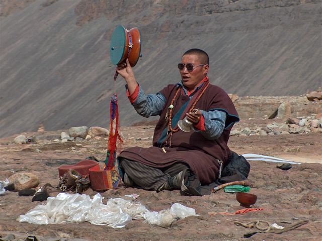 Tibetan Monk near Tarboche (surroundings Mount Kailash Tibet)